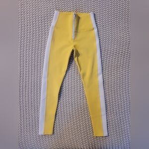 BANDIER & SOLID & STRIPED Yellow Soleil Zip Leggings with White Stripes